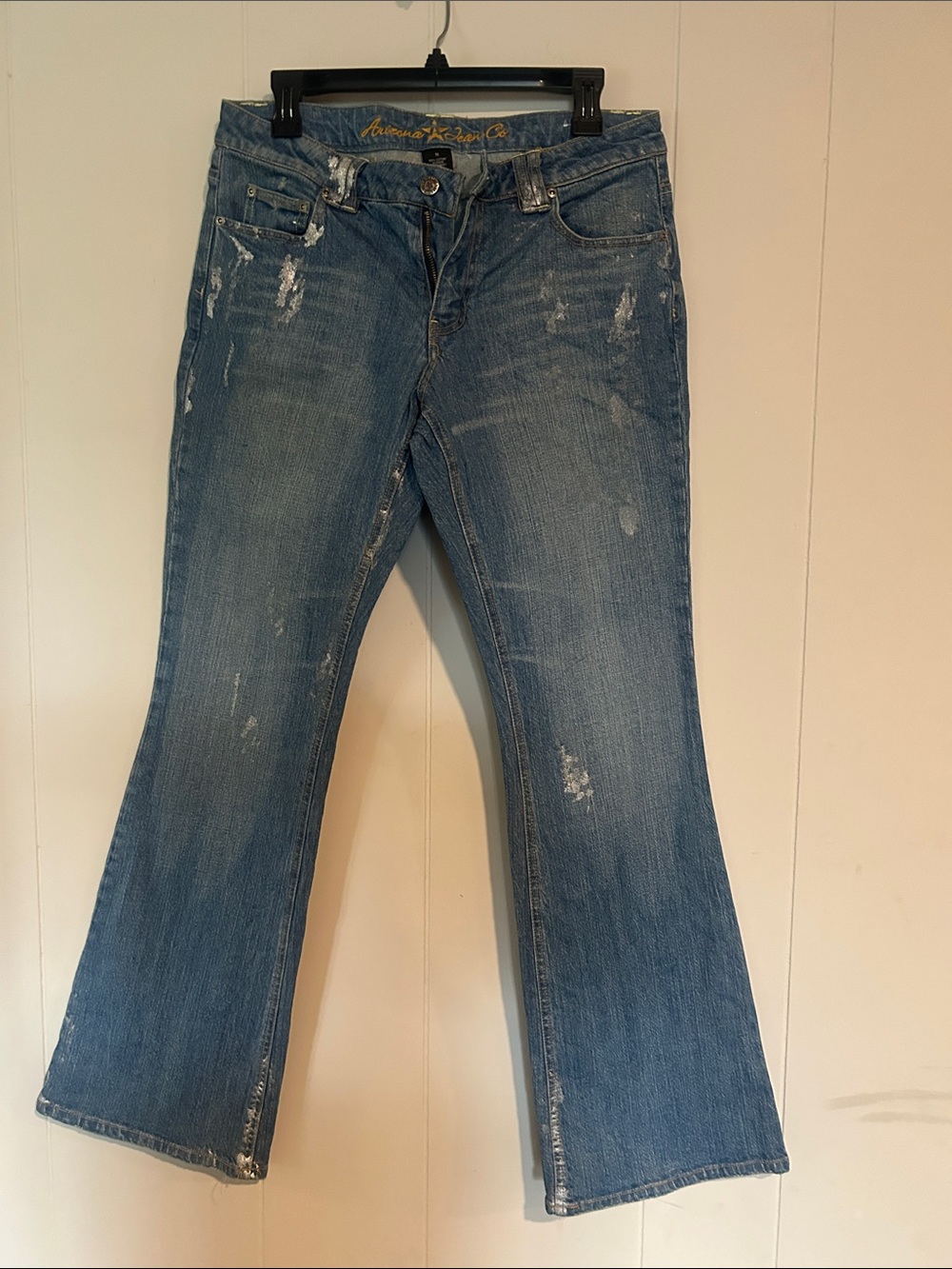 Arizona Jean Company Medium Blue Distressed Flare Jeans